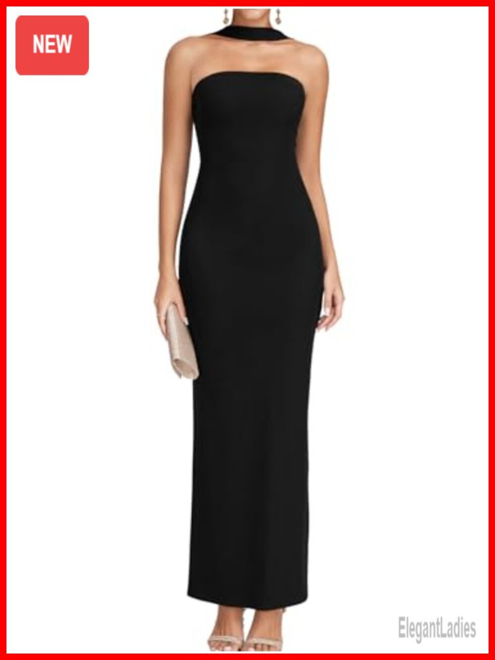 HTZMO Women Halter Bodycon Maxi Dress Formal Wedding Guest Cocktail